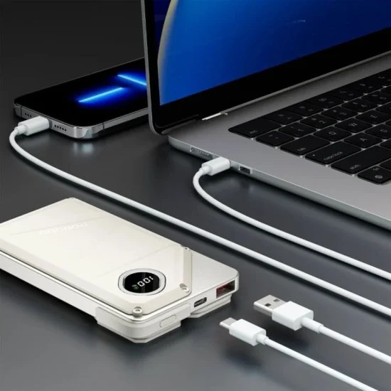 Power Bank 10000Mah Built-In Type-C & Lightning Porodo - White